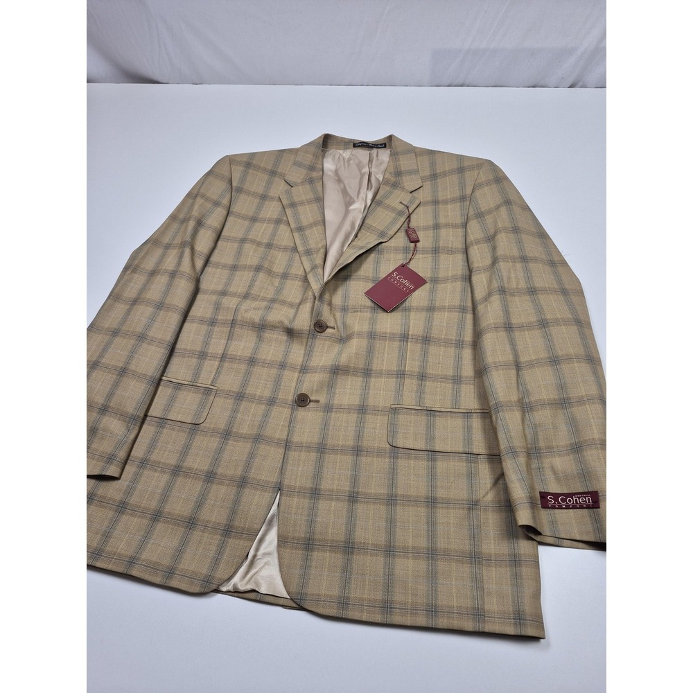 S Cohen Blazer Mens 44R Beige Wool Check Plaid Sport Coat Canada NWT